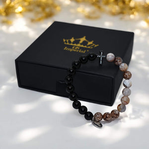 Mooie En Unieke Armband Met Zwarte Agaat En Slangenhuid Agaat Kralen - GS Imperial®